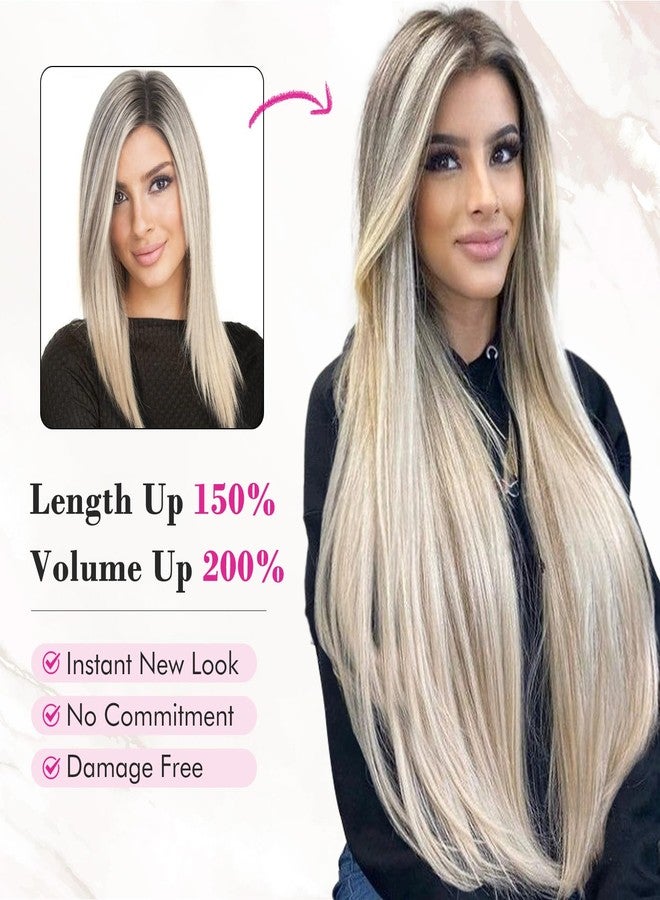 REECHO 28" Straight Super Long 4 PCS Set Thick Clip in on Hair Extensions Dark Blonde - Image 4