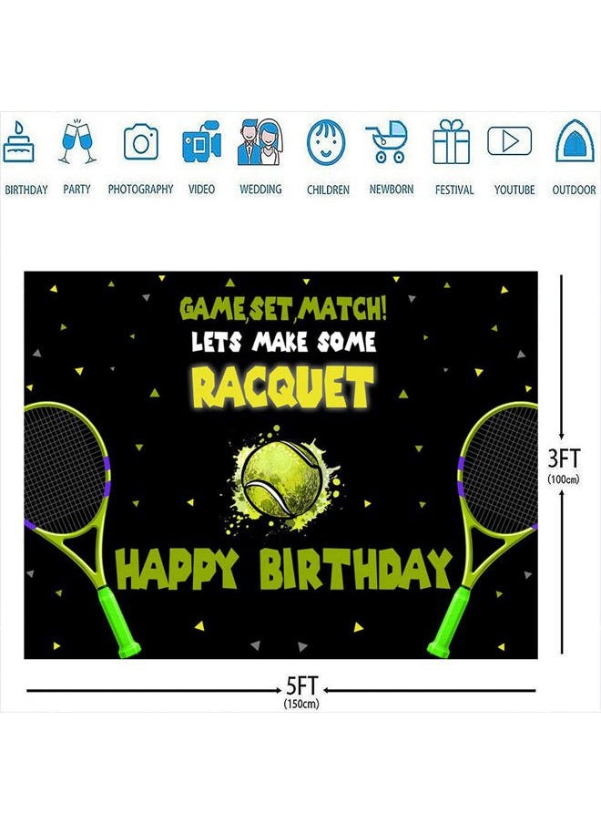 Binbata 5x3ft Tennis Themed Backdrop Tennis Ball Happy Birthday Party Decorations for Teens Kids Game Time Background for Photography Newborn Baby Birthday Party Cake Table Banner  - Image 3
