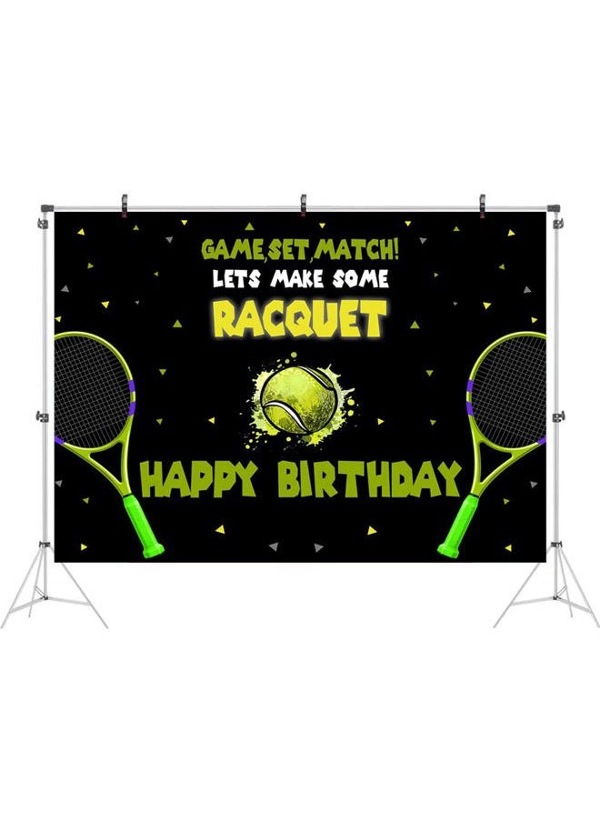 Binbata 5x3ft Tennis Themed Backdrop Tennis Ball Happy Birthday Party Decorations for Teens Kids Game Time Background for Photography Newborn Baby Birthday Party Cake Table Banner  - Image 2