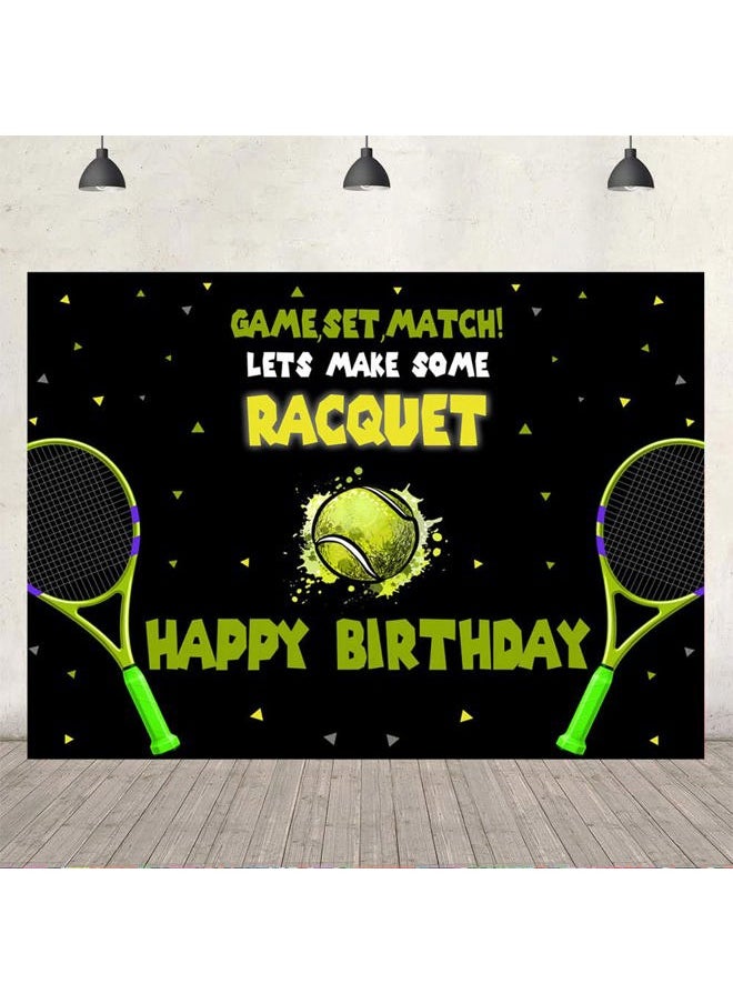 Binbata 5x3ft Tennis Themed Backdrop Tennis Ball Happy Birthday Party Decorations for Teens Kids Game Time Background for Photography Newborn Baby Birthday Party Cake Table Banner  - Image 4