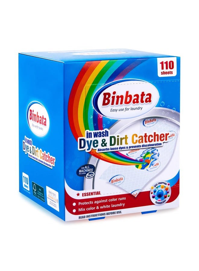 Binbata Color Grasper for Laundry 110 Count, Fragrance Free Dye Catcher Essential for Home Use, Dye Guard Grabber Sheets for Laundry in-Wash Sheets - Image 1