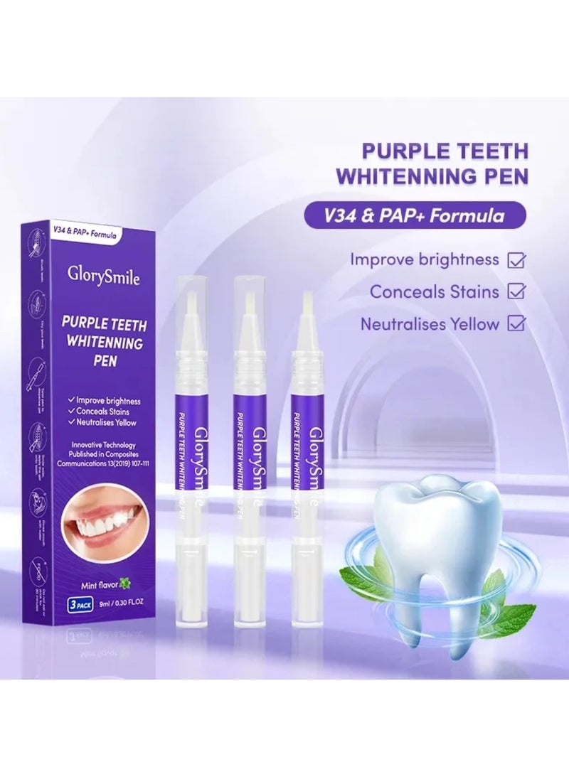 GlorySmile 3 Pcs Purple Teeth Whitening Pen Purple Toothpaste for Teeth Whitening V34 Color Corrector Toothpaste Purple Toothpaste Whitening Teeth Whitening Kit for Sensitive Teeth with Pap  - Image 4