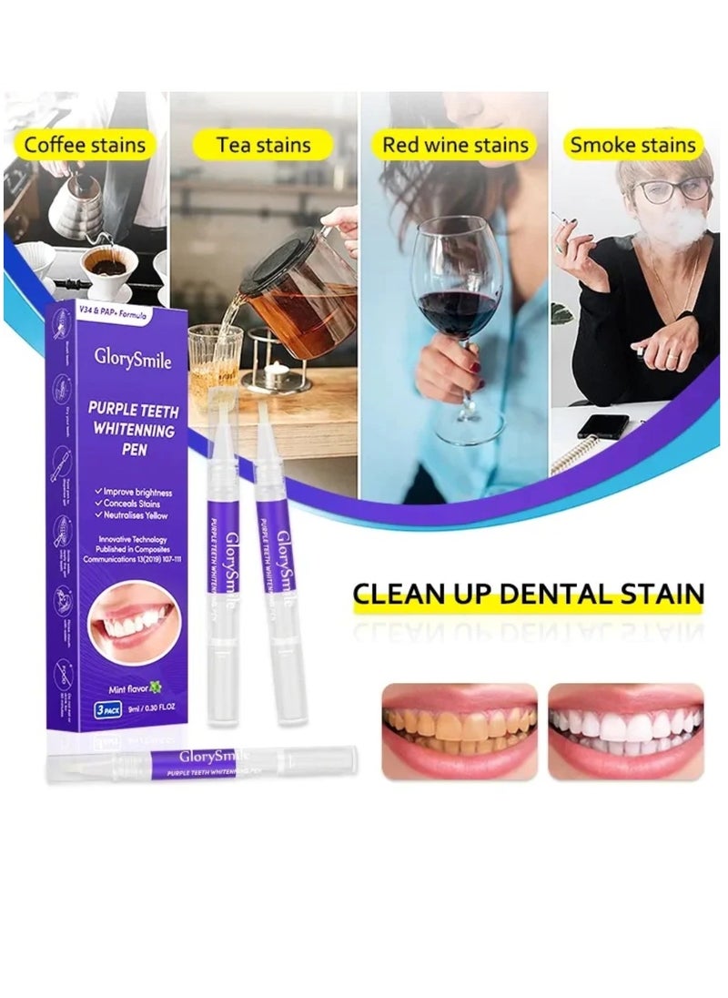 GlorySmile 3 Pcs Purple Teeth Whitening Pen Purple Toothpaste for Teeth Whitening V34 Color Corrector Toothpaste Purple Toothpaste Whitening Teeth Whitening Kit for Sensitive Teeth with Pap  - Image 5