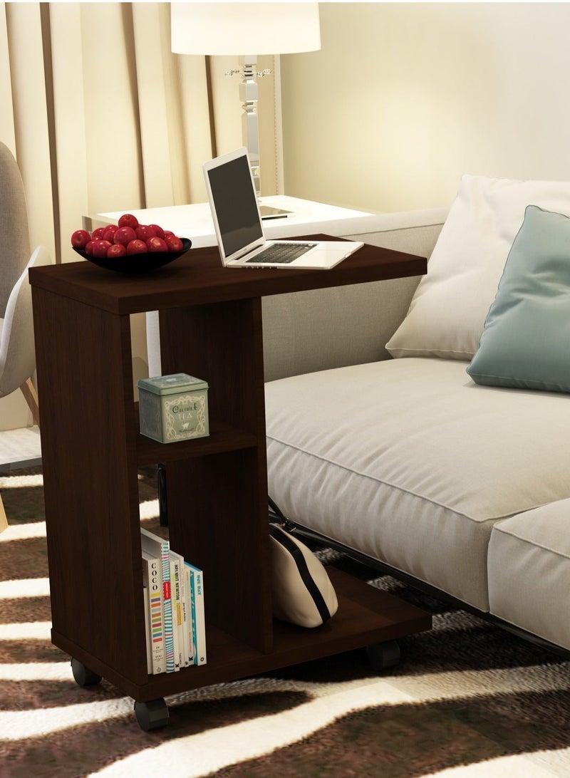 إيليفا هوم طاولة جانبية لغرفة المعيشة الحديثة مع أرفف وعجلات، بني - Image 3