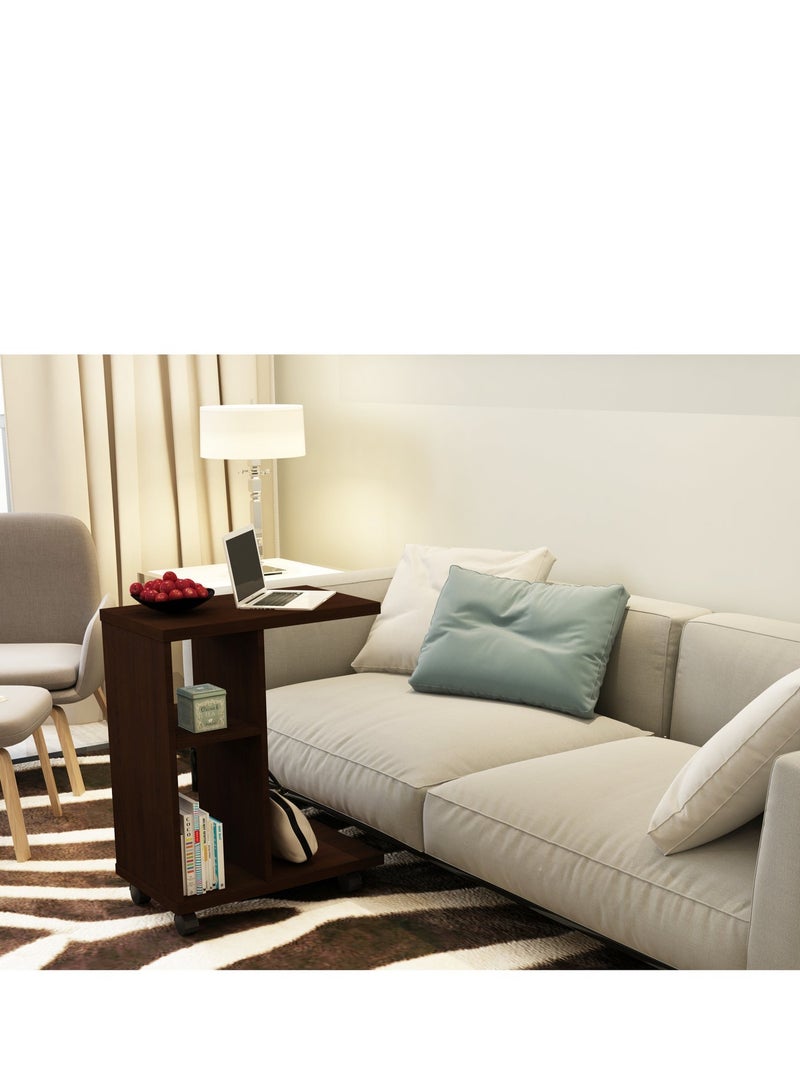 Eleva Home Wooden Rolling C-Shaped Side Table, Modern End Table with Shelves for Living Room or Home Office, Multifunctional for Small Spaces, Brown - Image 4