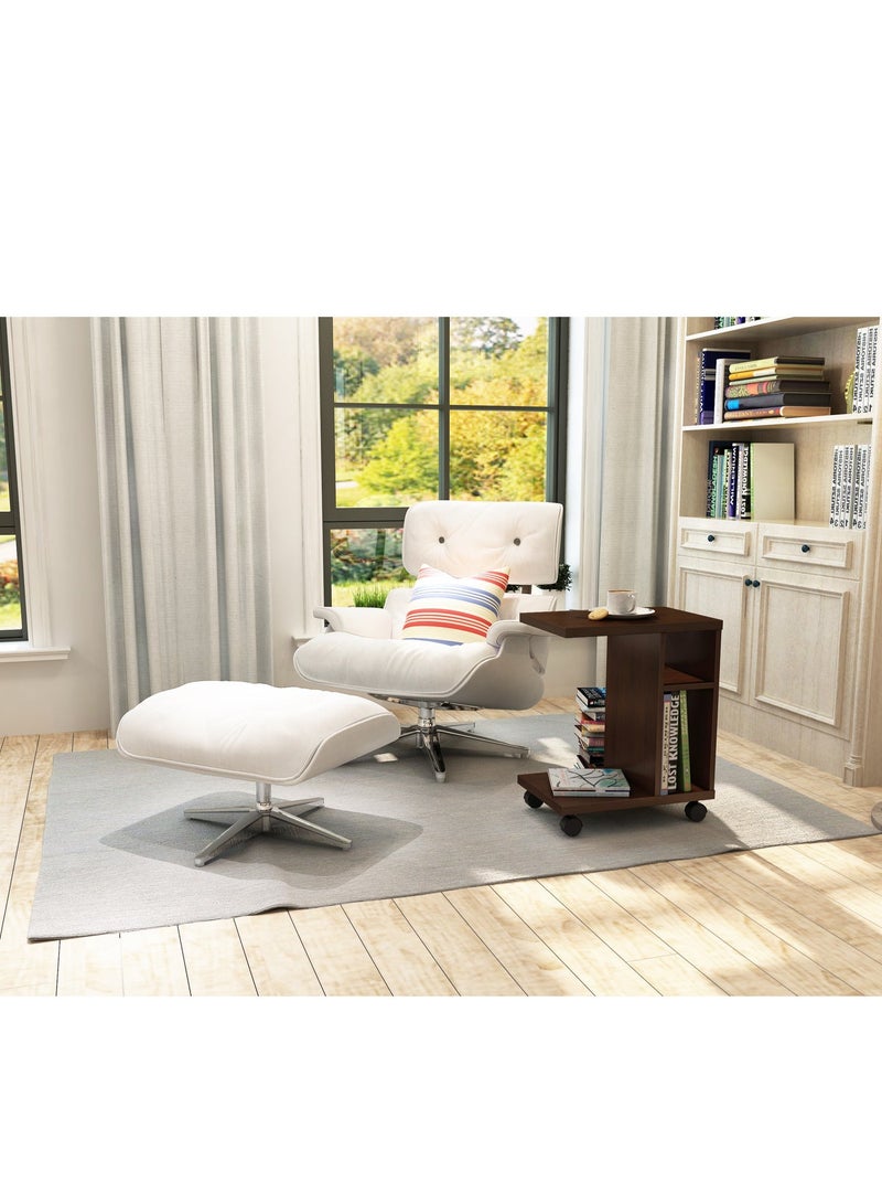 Eleva Home Wooden Rolling C-Shaped Side Table, Modern End Table with Shelves for Living Room or Home Office, Multifunctional for Small Spaces, Brown - Image 5