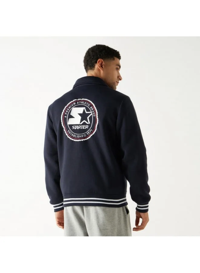 STARTER Starter Logo Detail Button Up Varsity Jacket with Long Sleeves