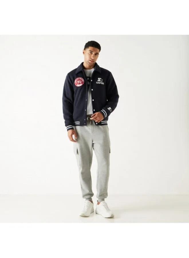 STARTER Starter Logo Detail Button Up Varsity Jacket with Long Sleeves