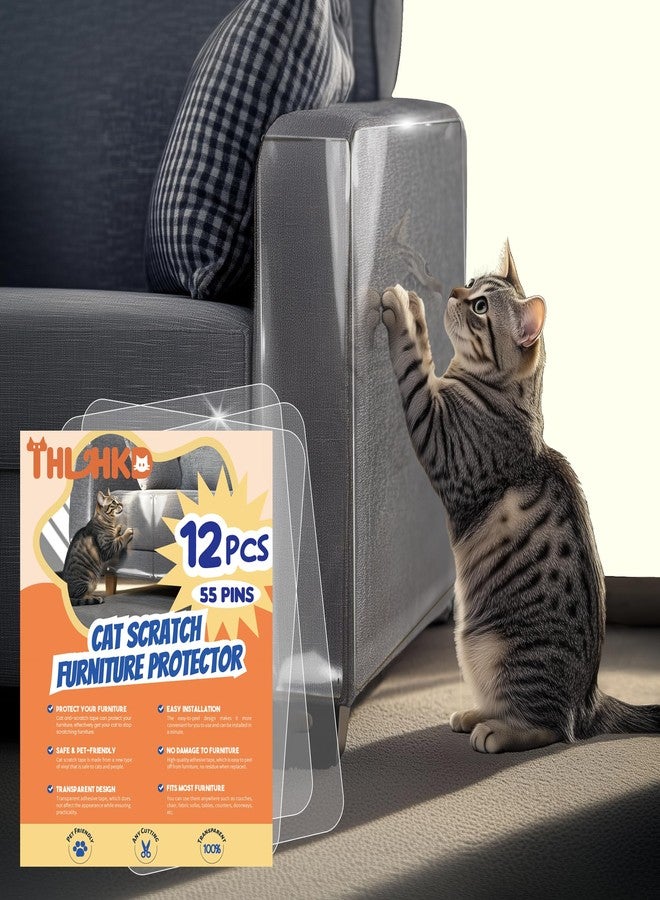 THLHKD Cat Scratch Furniture Protector: 12 Pcs Single Side Couch Protector from Cat Claws with 4 Holes, Easy to Stick & Fix, Furniture Protectors from Cats Scratching(12P+55 Pins) - Image 1