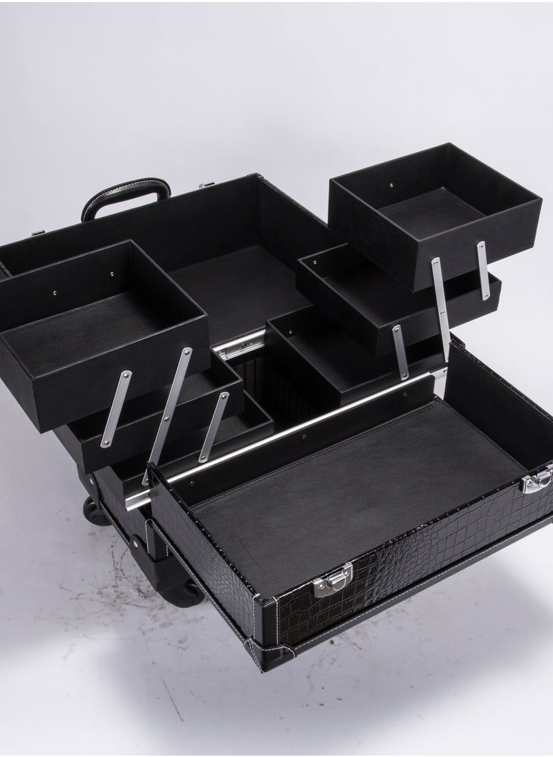 SUNRISE Portable Mobile Rolling Makeup Hair Salon Stylist Train Case Key Black  - Image 3