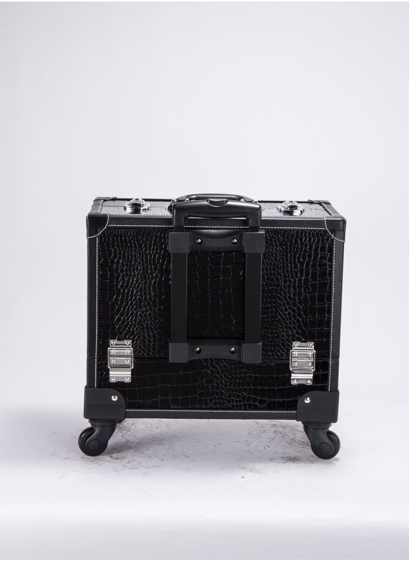 SUNRISE Portable Mobile Rolling Makeup Hair Salon Stylist Train Case Key Black  - Image 2