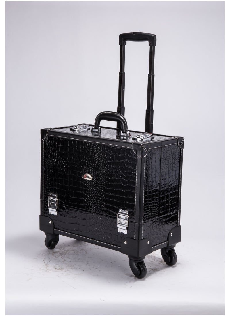 SUNRISE Portable Mobile Rolling Makeup Hair Salon Stylist Train Case Key Black  - Image 1