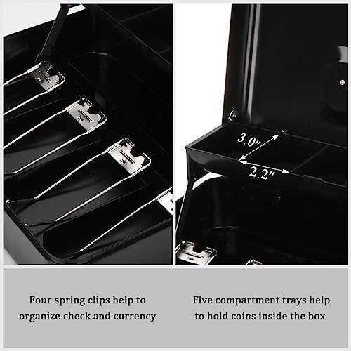 Jssmst Large Cash Box with Money Tray and Lock - Locking Safe Money Box for Small Business, 11.8L x 9.5W x 3.5H Inches, Black, SM-CB0501L - Image 4