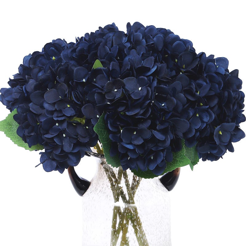 Kimuras Cabin 6pcs Navy Blue Artificial Silk Hydrangea Flowers Fake Hydrangeas with Stems Hydrangeas Bouquet for Wedding Home Halloween Party DIY Dining Table DecorationNavy Blue
