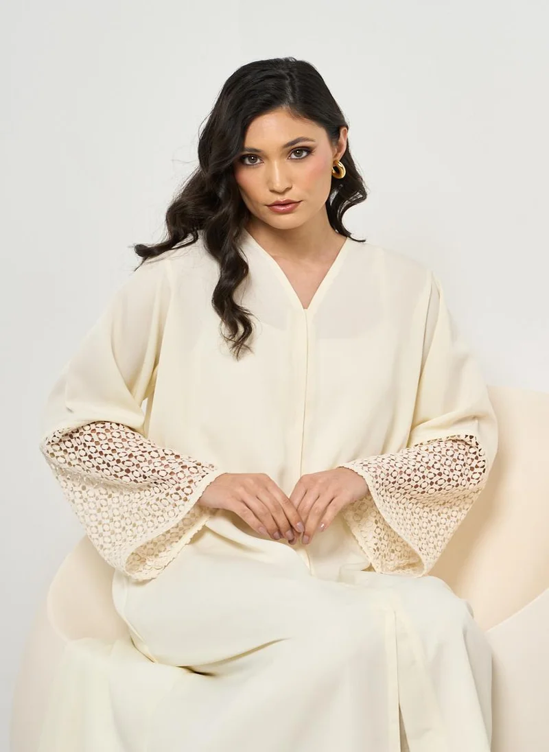 Couturelabs Ivory Abaya with Lace Sleeve and Sheila