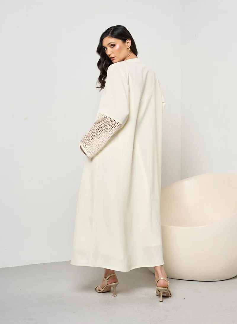 Couturelabs Ivory Abaya with Lace Sleeve and Sheila