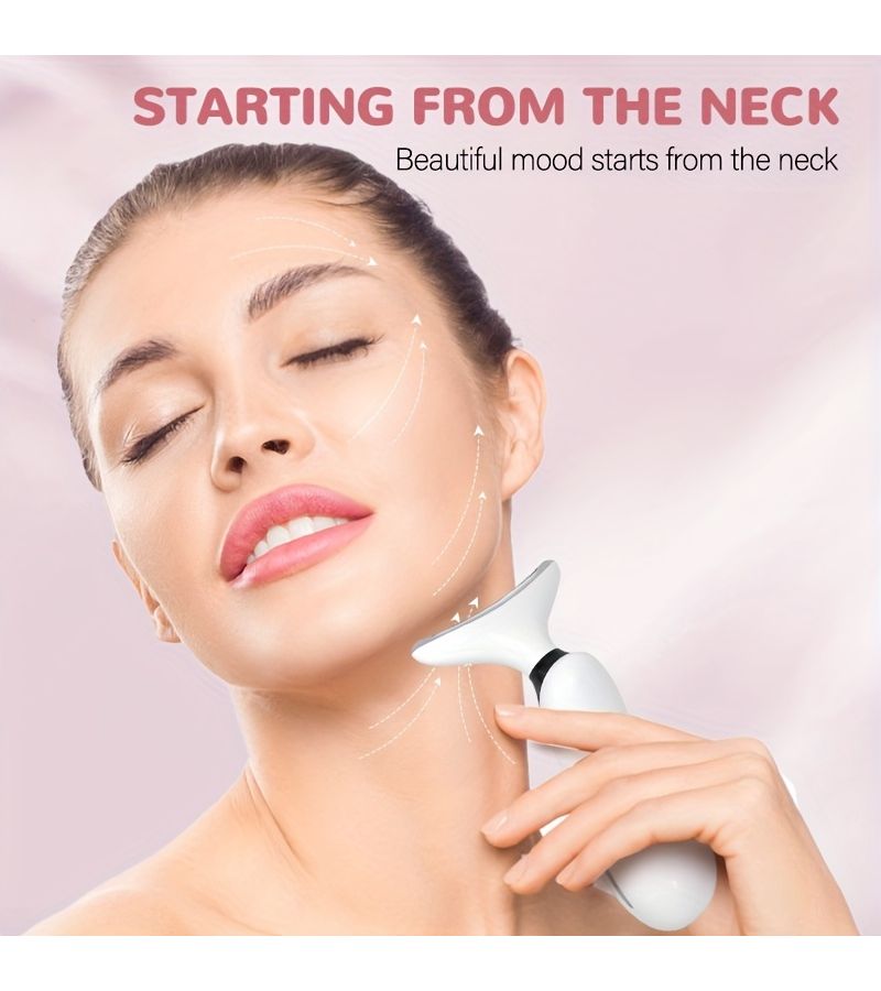 White Handheld Portable Facial Neck Massager Vibrating Warming Skin Care Beauty Device USB Rechargeable 7 Modes Cleansing Moisturizing With Charging Dock Ideal Gift For Women Festive Gifts - Image 3