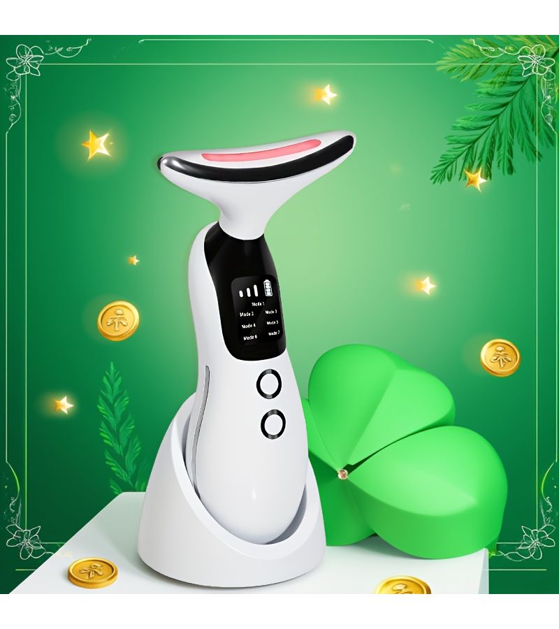 White Handheld Portable Facial Neck Massager Vibrating Warming Skin Care Beauty Device USB Rechargeable 7 Modes Cleansing Moisturizing With Charging Dock Ideal Gift For Women Festive Gifts - Image 2