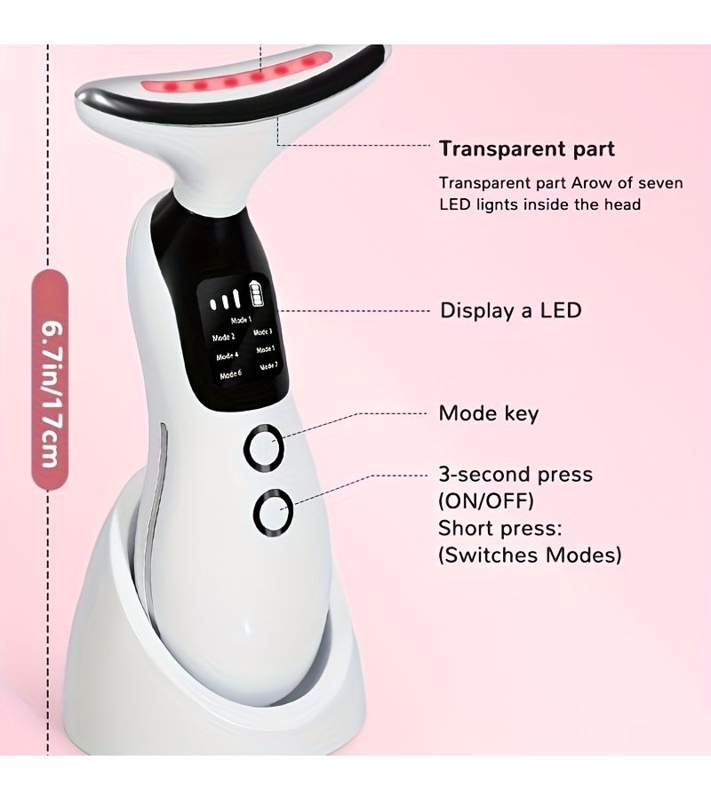White Handheld Portable Facial Neck Massager Vibrating Warming Skin Care Beauty Device USB Rechargeable 7 Modes Cleansing Moisturizing With Charging Dock Ideal Gift For Women Festive Gifts - Image 5