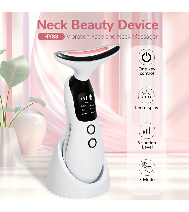 White Handheld Portable Facial Neck Massager Vibrating Warming Skin Care Beauty Device USB Rechargeable 7 Modes Cleansing Moisturizing With Charging Dock Ideal Gift For Women Festive Gifts - Image 4