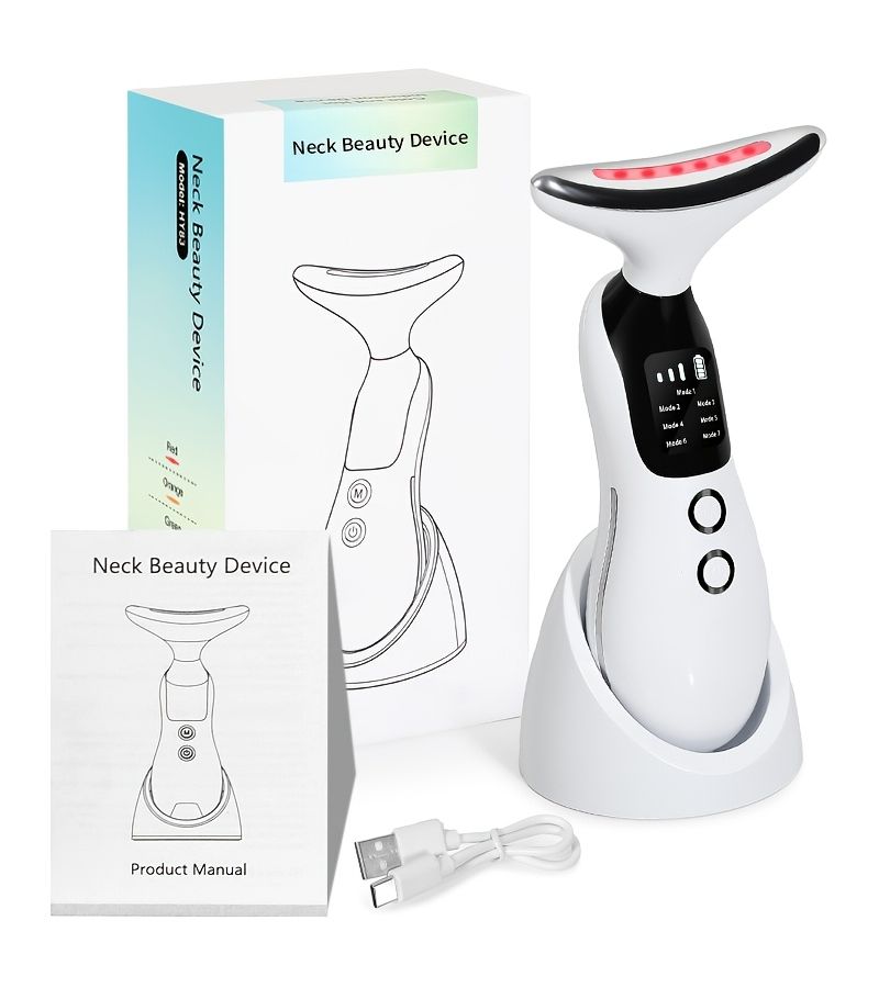 White Handheld Portable Facial Neck Massager Vibrating Warming Skin Care Beauty Device USB Rechargeable 7 Modes Cleansing Moisturizing With Charging Dock Ideal Gift For Women Festive Gifts - Image 1