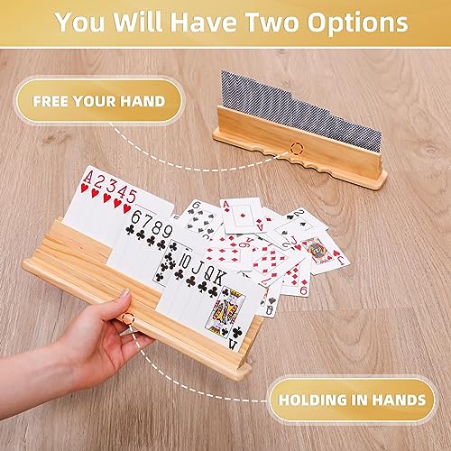JFMkaer Card Holders for Playing Cards 2PCS, Handheld Groove Design for Comfortable Grip, Wooden Playing Card Holder for Adults, Seniors, Kids - Image 5