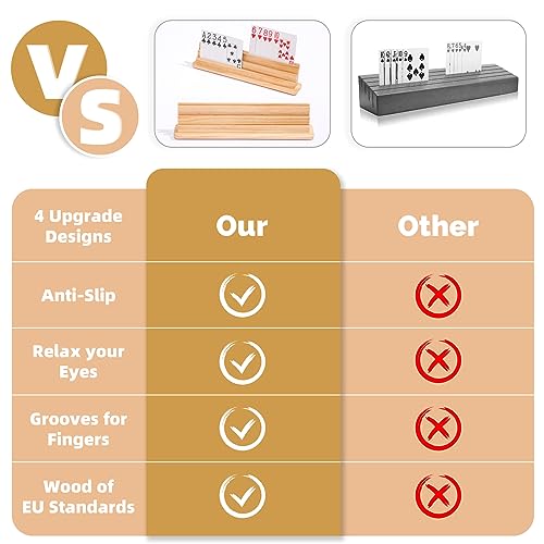 JFMkaer Card Holders for Playing Cards 2PCS, Handheld Groove Design for Comfortable Grip, Wooden Playing Card Holder for Adults, Seniors, Kids - Image 3