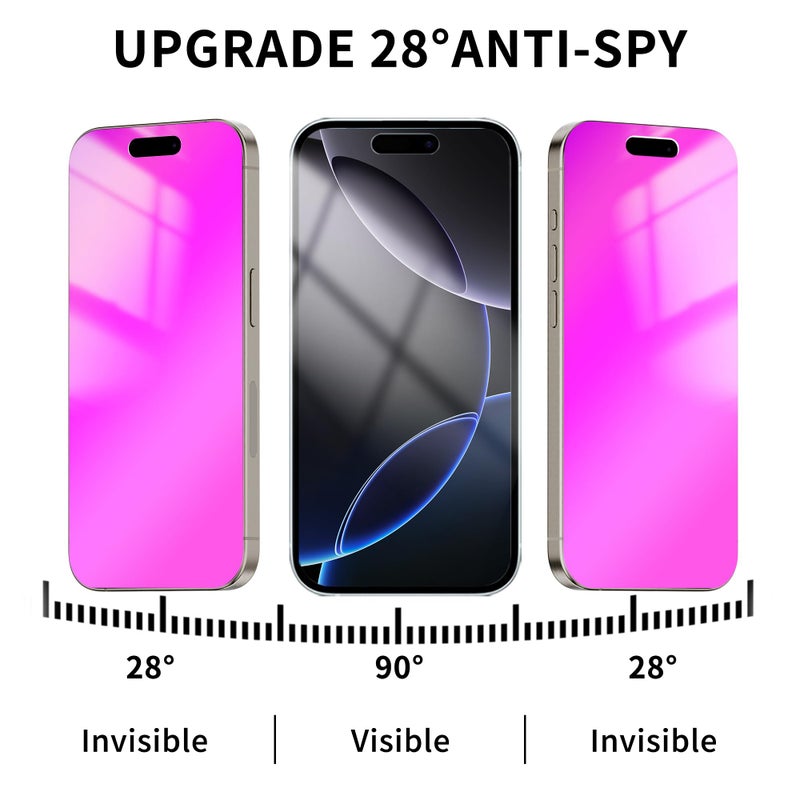 Juvraixo for iPhone 16 Pro Max Privacy Screen Protector 6.9 inch Gradient Colorful 16 ProMax Tempered Glass 28Â° Anti-Spy Private Anti Blue Light Full Coverage Anti-Scratch HD Easy Install Frame 2 Pack - Image 3