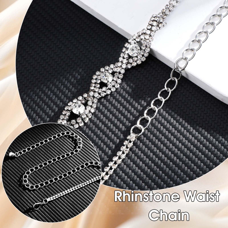 Quilax Rhinestone Belts for Women, Sparkly Silver Chain Belt, Fashion Chain Belt, Thin Belts, Large Size Beltss for Women Glitter Crystal Chains Beltss for Dresses - Image 3