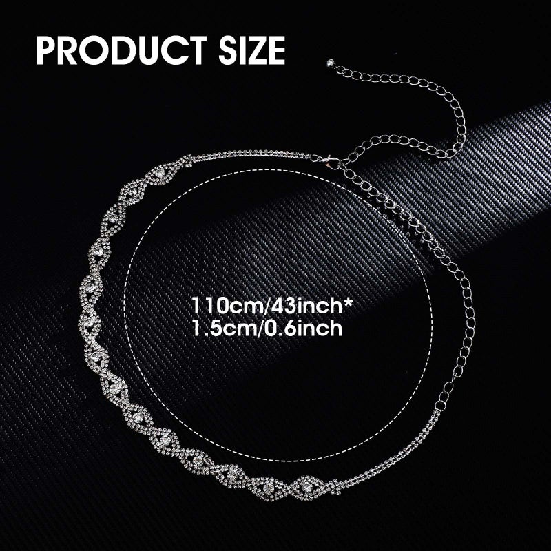 Quilax Rhinestone Belts for Women, Sparkly Silver Chain Belt, Fashion Chain Belt, Thin Belts, Large Size Beltss for Women Glitter Crystal Chains Beltss for Dresses - Image 2
