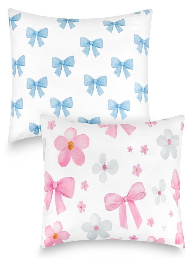 Hooyax Toddler Pillowcase 2 Pack - Soft Stretchy Small Pillow Cases, Cozy Sleep Kids Pillow Cover with Cute Print, Envelope Closure for 13x18 12x16 14x19 Baby Travel Pillow(Bow Flower) - Image 1