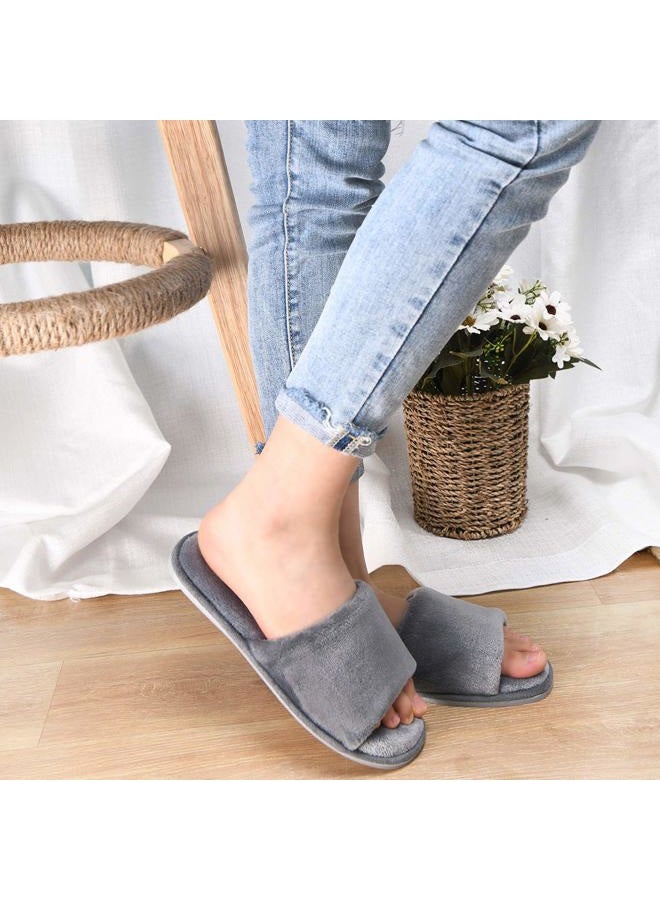 DL Open Toe Slippers for women Indoor, Cozy Memory Foam Womens House Slippers Summer Slip On, Comfy Soft Flannel Womens Bedroom Slippers Slide Breathable Size 9-10 Dark Grey - Image 2