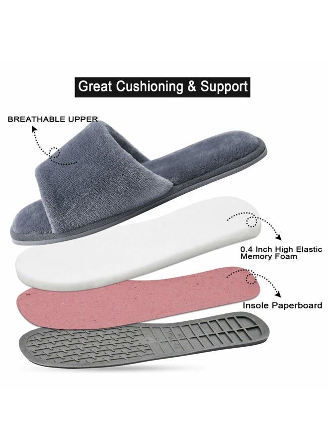 DL Open Toe Slippers for women Indoor, Cozy Memory Foam Womens House Slippers Summer Slip On, Comfy Soft Flannel Womens Bedroom Slippers Slide Breathable Size 9-10 Dark Grey - Image 4