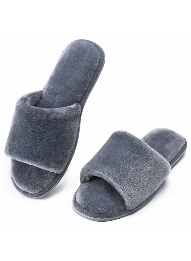 DL Open Toe Slippers for women Indoor, Cozy Memory Foam Womens House Slippers Summer Slip On, Comfy Soft Flannel Womens Bedroom Slippers Slide Breathable Size 9-10 Dark Grey - Image 1