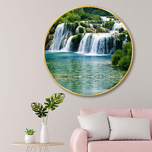 SAF Waterfall Round Wall Painting – Scenic Nature Art with Green Forest & Flowing Water | Peaceful Landscape Artwork for Living Room, Bedroom, Office, Café, Gift Décor (23 X 23 Inch) GR-280 - Image 1