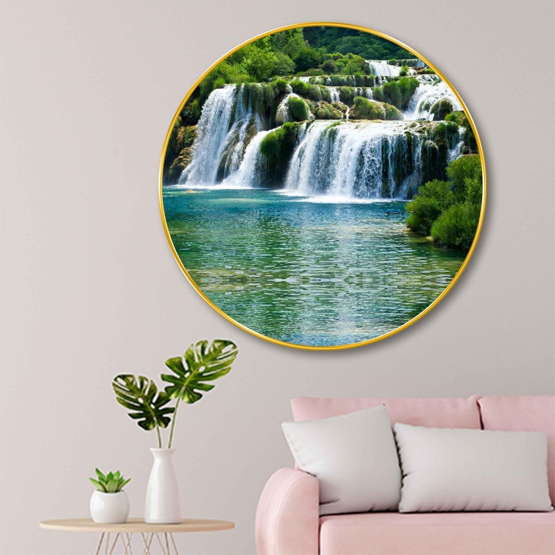SAF Waterfall Round Wall Painting – Scenic Nature Art with Green Forest & Flowing Water | Peaceful Landscape Artwork for Living Room, Bedroom, Office, Café, Gift Décor (23 X 23 Inch) GR-280 - Image 5