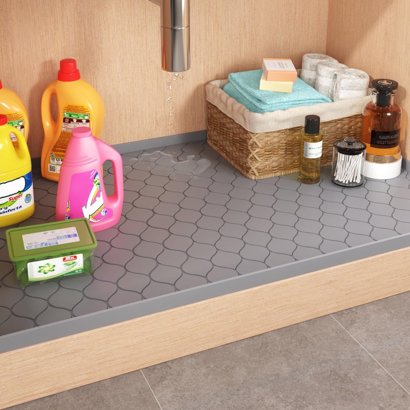 Winisok Silicone Under Sink Mat 19" x 19", kitchen Essentials and Gadgets, Shelf liner and Cabinet Protector, Home Organizers and Storage, Waterproof Bathroom Tray - Image 2
