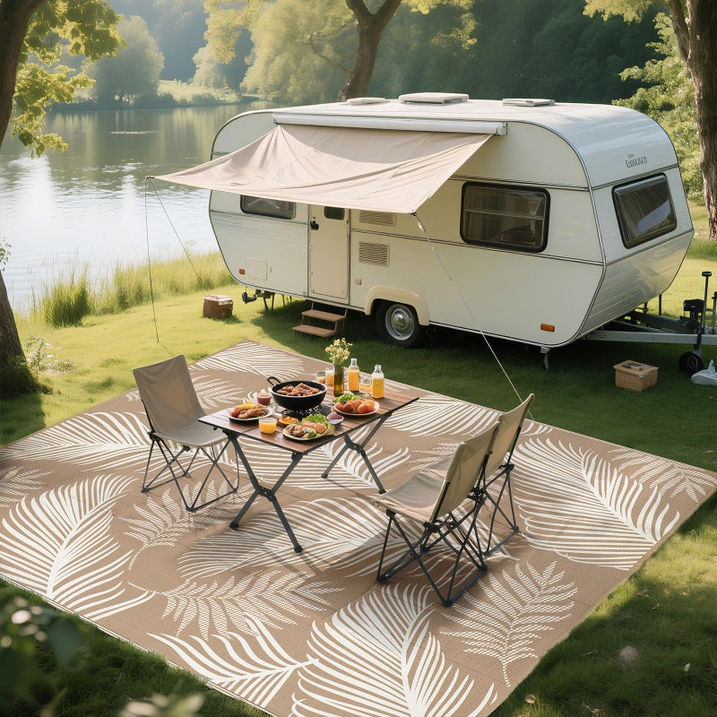 Pauwer Waterproof Outdoor Rug 8x10, Reversible Plastic Straw Patio Camping Rug, Indoor Outdoor RV Mat Carpet for Deck, Camper, Porch, Balcony, Backyard, Picnic, Leaf Brown - Image 5