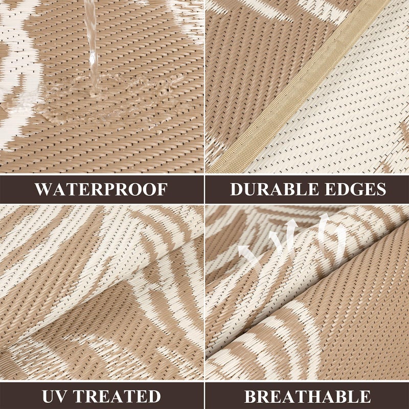 Pauwer Waterproof Outdoor Rug 8x10, Reversible Plastic Straw Patio Camping Rug, Indoor Outdoor RV Mat Carpet for Deck, Camper, Porch, Balcony, Backyard, Picnic, Leaf Brown - Image 2