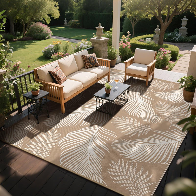 Pauwer Waterproof Outdoor Rug 8x10, Reversible Plastic Straw Patio Camping Rug, Indoor Outdoor RV Mat Carpet for Deck, Camper, Porch, Balcony, Backyard, Picnic, Leaf Brown - Image 4