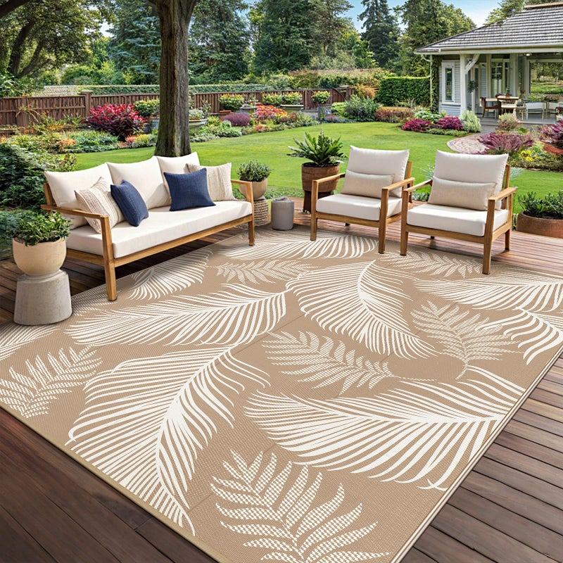 Pauwer Waterproof Outdoor Rug 8x10, Reversible Plastic Straw Patio Camping Rug, Indoor Outdoor RV Mat Carpet for Deck, Camper, Porch, Balcony, Backyard, Picnic, Leaf Brown - Image 1