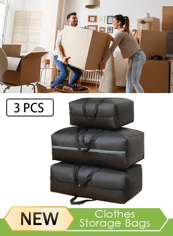 DUNISO 3 Pack Large Clothes Storage Bags | Moving Bags | Foldable Blanket Storage Bags for Organizing Bedroom, Closet, Comforter, Organization and Storage with Zip and Handle(Black) - Image 1