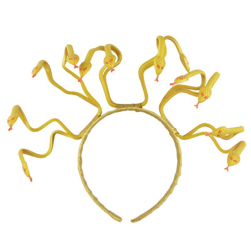 Halloween Ancient Greek Mythology Medusa Snake Hair Hoop Carnival Party Performance Snake Headband Snake Hair Accessories Snakehead headband; golden yellow 