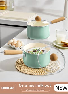 Ceramic Handle Milk Pot with Heat-Resistant Hanging Handle and Thickened Glass Lid,Healthy Nonstick Coating Dishwasher Safe Butter Warmer Milk Boiling Melting Pot,Multipurpose Use Sauce Pan Cooking Pan Coffee Warmer Coffee Pot Teapot