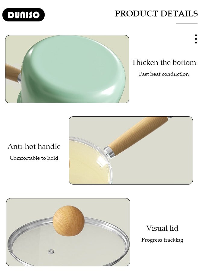 DUNISO Ceramic Handle Milk Pot with Heat-Resistant Hanging Handle and Thickened Glass Lid,Healthy Nonstick Coating Dishwasher Safe Butter Warmer Milk Boiling Melting Pot,Multipurpose Use Sauce Pan Cooking Pan Coffee Warmer Coffee Pot Teapot  - Image 2