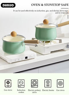 DUNISO Ceramic Handle Milk Pot with Heat-Resistant Hanging Handle and Thickened Glass Lid,Healthy Nonstick Coating Dishwasher Safe Butter Warmer Milk Boiling Melting Pot,Multipurpose Use Sauce Pan Cooking Pan Coffee Warmer Coffee Pot Teapot  - Image 3