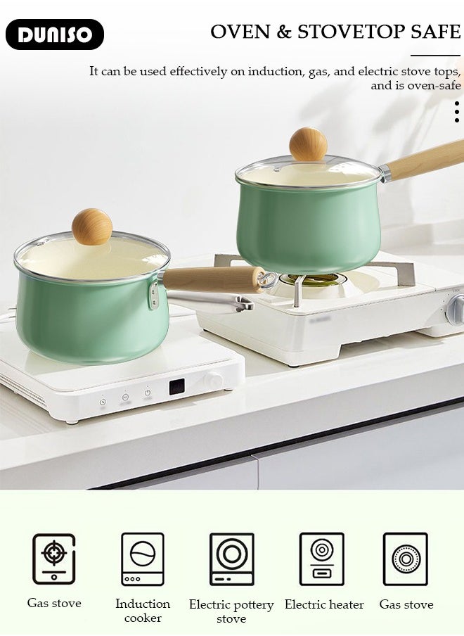 DUNISO Ceramic Handle Milk Pot with Heat-Resistant Hanging Handle and Thickened Glass Lid,Healthy Nonstick Coating Dishwasher Safe Butter Warmer Milk Boiling Melting Pot,Multipurpose Use Sauce Pan Cooking Pan Coffee Warmer Coffee Pot Teapot  - Image 3