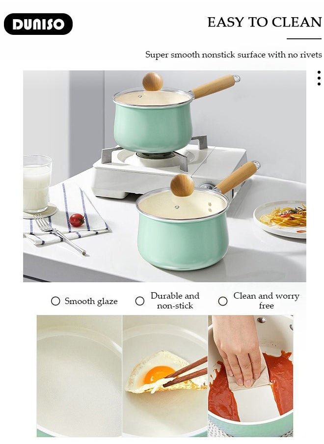 DUNISO - Ceramic Handle Milk Pot with Heat-Resistant Hanging Handle and Thickened Glass Lid,Healthy Nonstick Coating Dishwasher Safe Butter Warmer Milk Boiling Melting Pot,Multipurpose Use Sauce Pan Cooking Pan Coffee Warmer Coffee Pot Teapot - Image 1