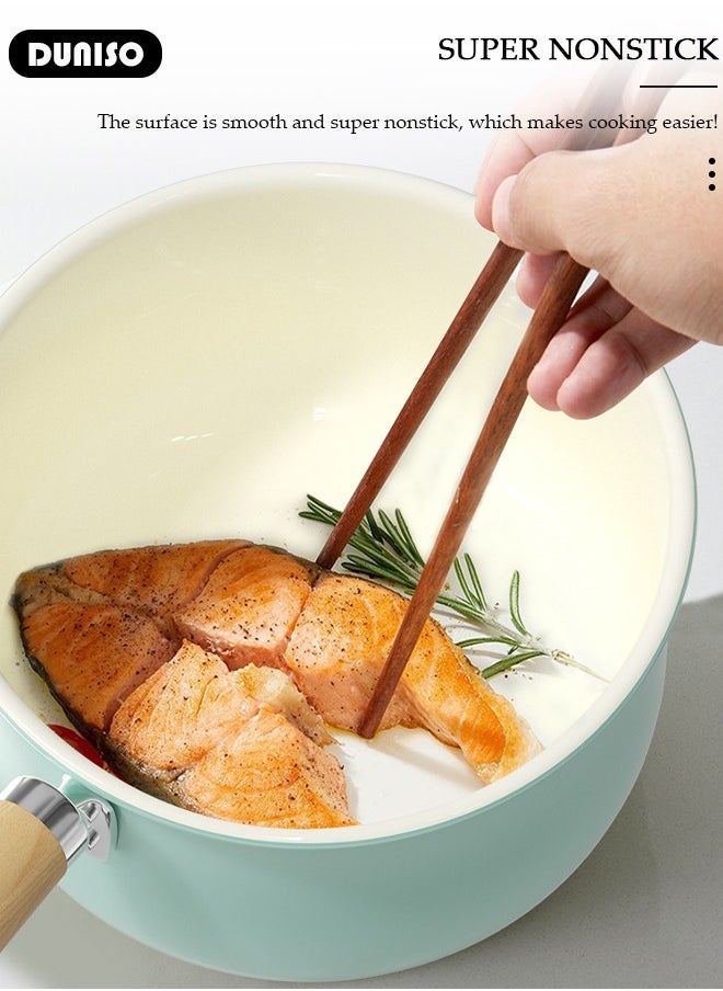 DUNISO Ceramic Handle Milk Pot with Heat-Resistant Hanging Handle and Thickened Glass Lid,Healthy Nonstick Coating Dishwasher Safe Butter Warmer Milk Boiling Melting Pot,Multipurpose Use Sauce Pan Cooking Pan Coffee Warmer Coffee Pot Teapot  - Image 5