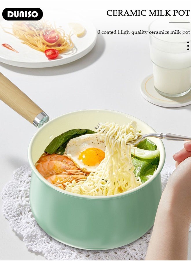 DUNISO - Ceramic Handle Milk Pot with Heat-Resistant Hanging Handle and Thickened Glass Lid,Healthy Nonstick Coating Dishwasher Safe Butter Warmer Milk Boiling Melting Pot,Multipurpose Use Sauce Pan Cooking Pan Coffee Warmer Coffee Pot Teapot - Image 1